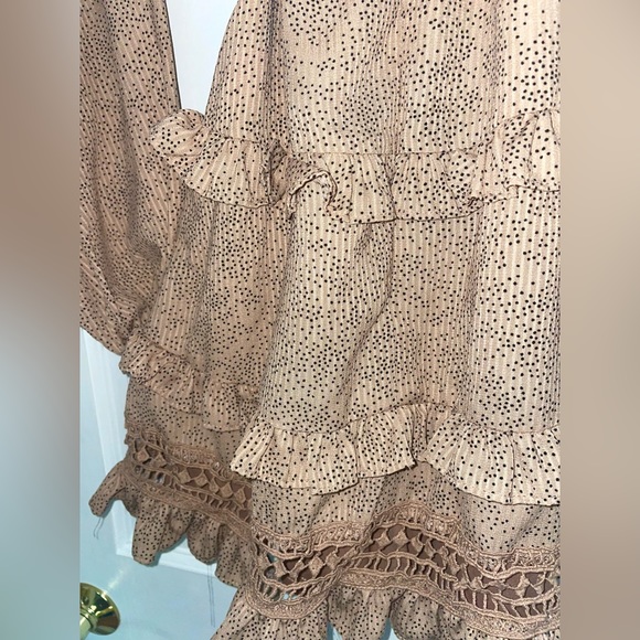 Tan Long Sleeve Ruffle Mini Dress - Picture 6 of 7